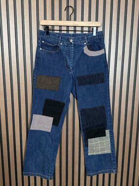 Julie de Libran Jeans US 12 Le Roudette Blue Straight Patch Detail Denim Pants